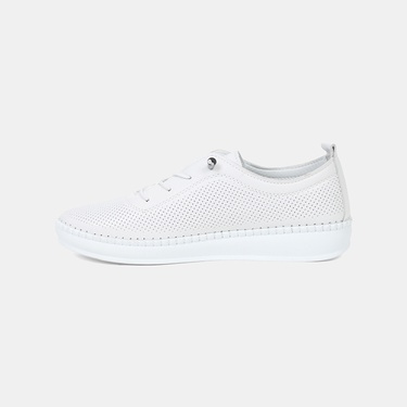  Kadın Beyaz Lastik Bağcıklı Deri Spor Ayakkabı