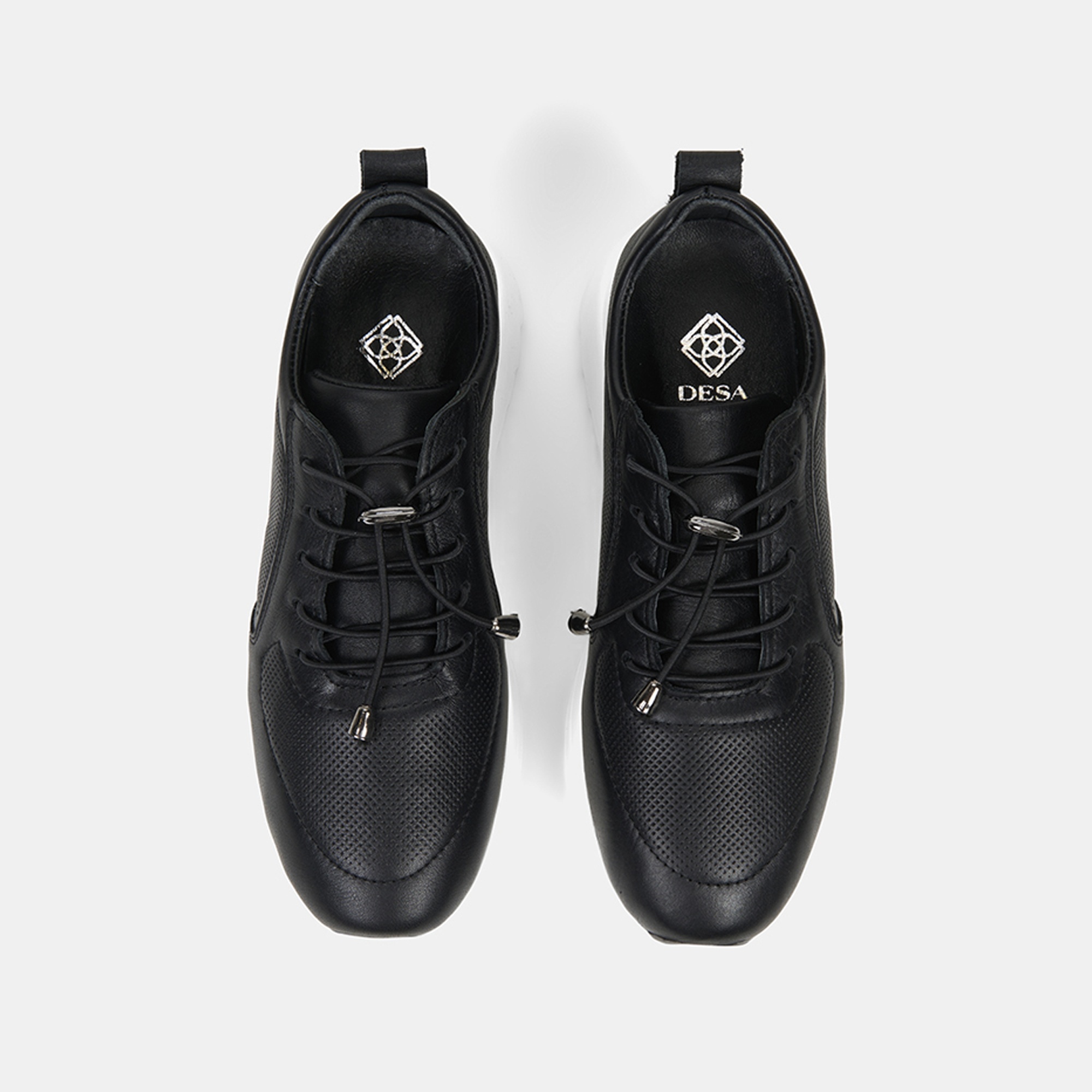 Kadın Siyah Lastik Bağcıklı Dolgu Topuklu Deri Sneaker