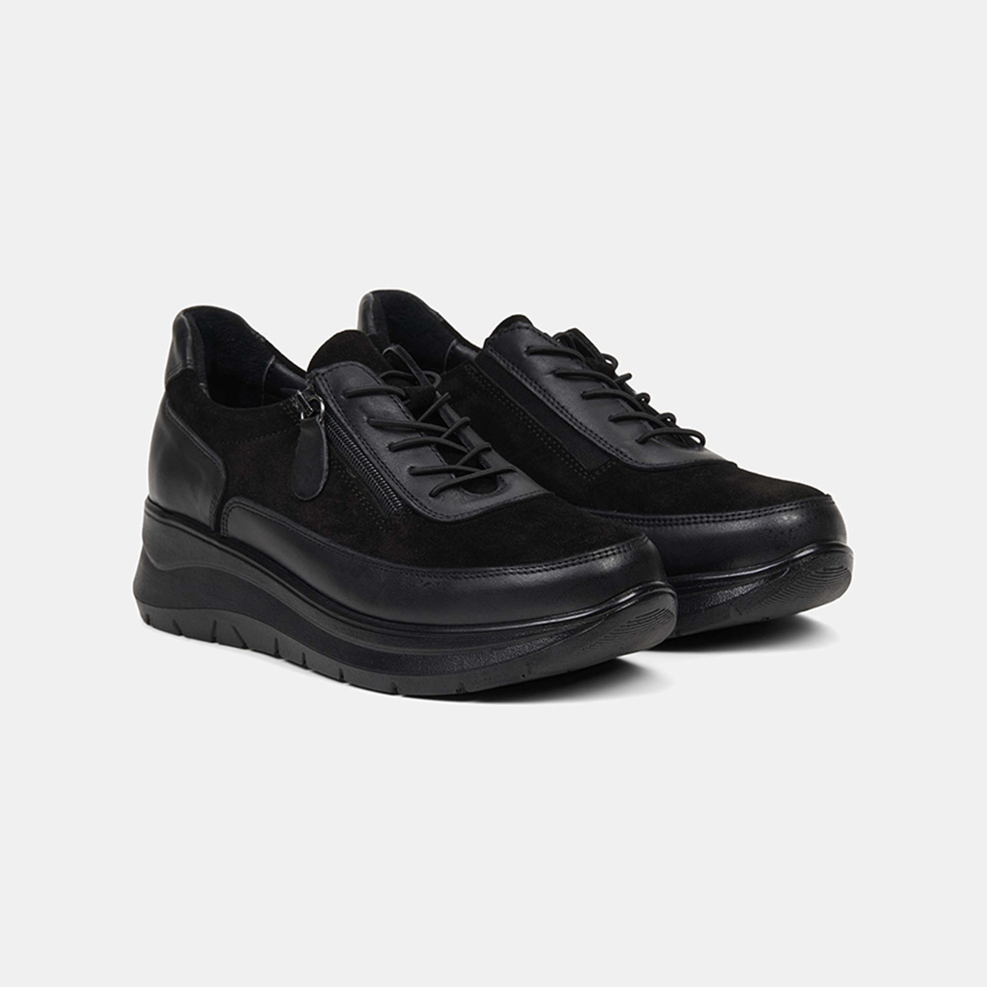 Kadın Siyah DesaComfort Fermuarlı Deri Spor Ayakkabı