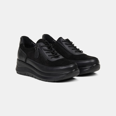  Kadın Siyah DesaComfort Fermuarlı Deri Spor Ayakkabı