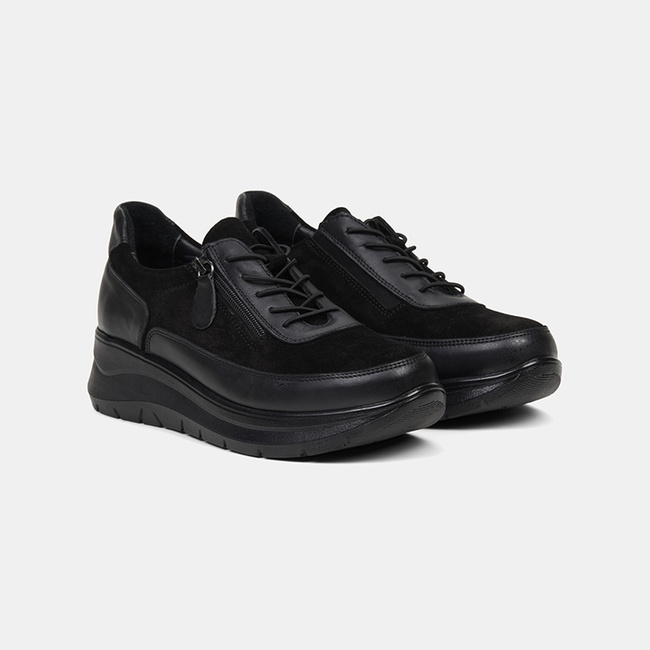  Kadın Siyah DesaComfort Fermuarlı Deri Spor Ayakkabı