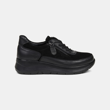  Kadın Siyah DesaComfort Fermuarlı Deri Spor Ayakkabı