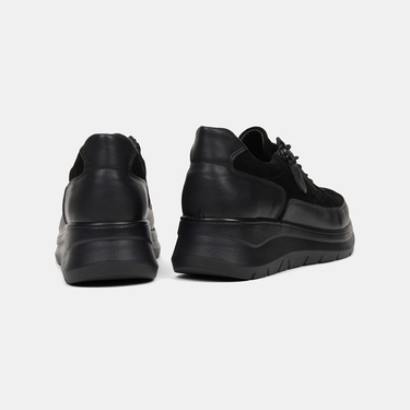  Kadın Siyah DesaComfort Fermuarlı Deri Spor Ayakkabı