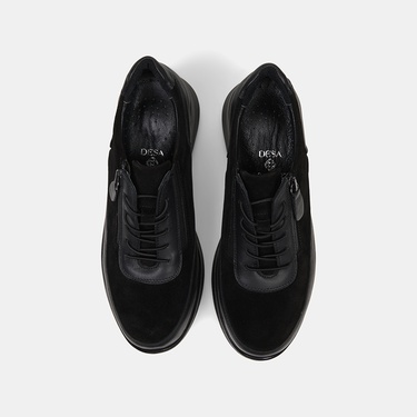  Kadın Siyah DesaComfort Fermuarlı Deri Spor Ayakkabı