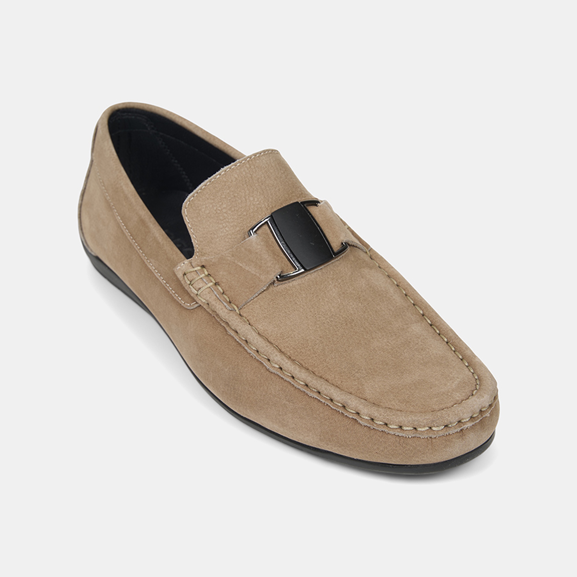 Erkek Vizon Metal Aksesuarlı Nubuk Deri Loafer