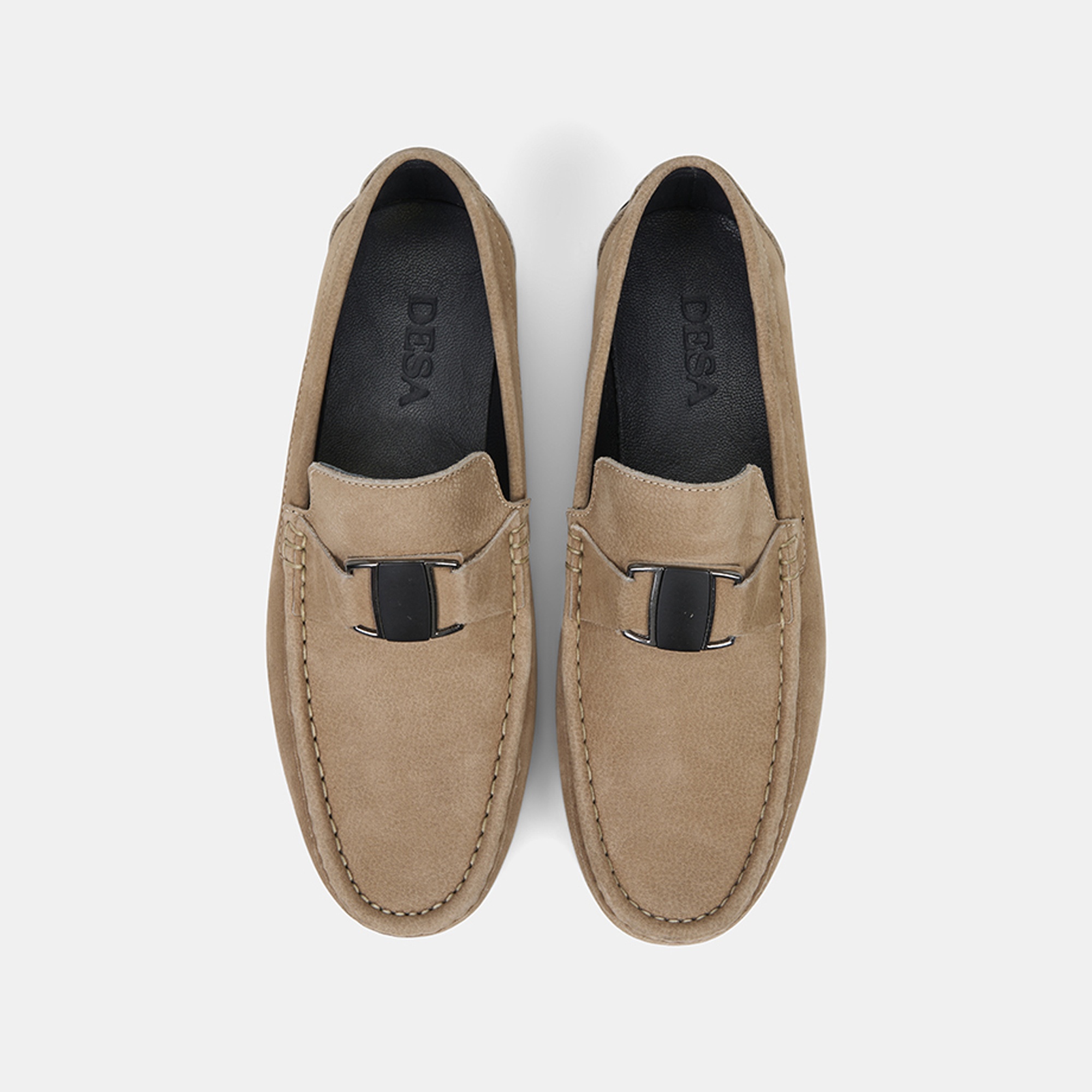 Erkek Vizon Metal Aksesuarlı Nubuk Deri Loafer