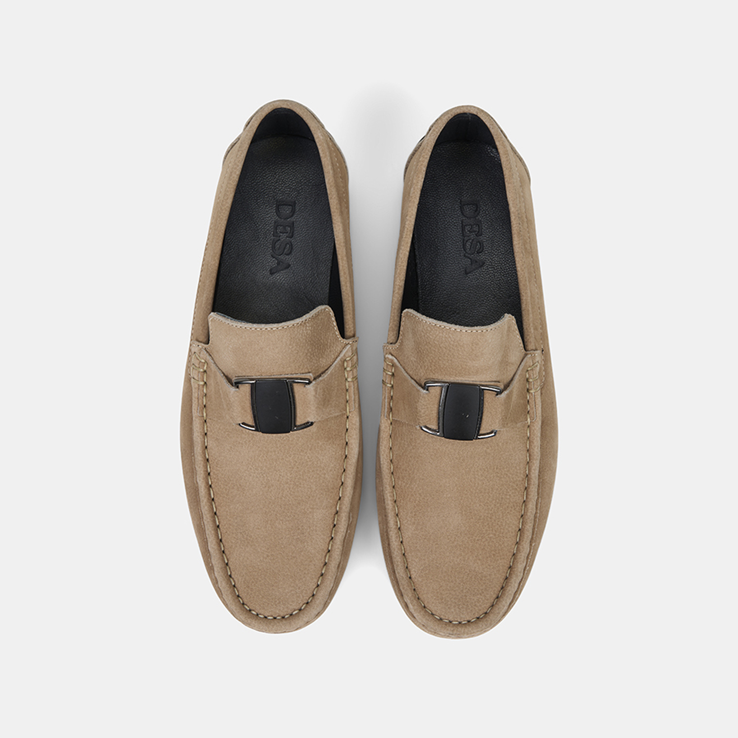  Erkek Vizon Metal Aksesuarlı Nubuk Deri Loafer