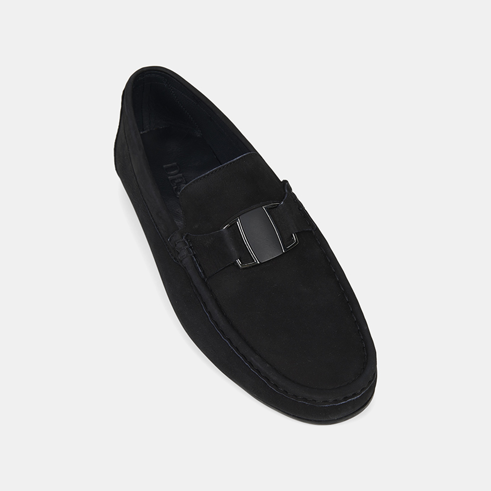 Erkek Siyah Metal Aksesuarlı Nubuk Deri Loafer