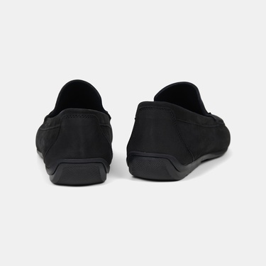  Erkek Siyah Metal Aksesuarlı Nubuk Deri Loafer