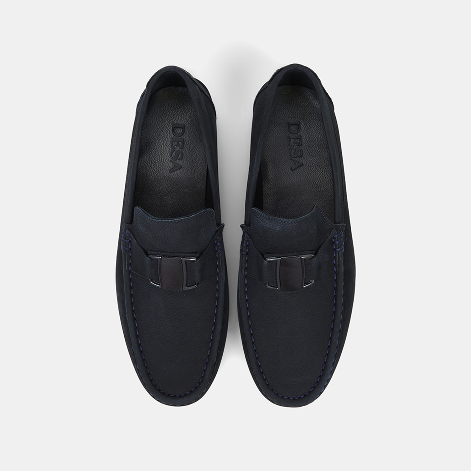 Erkek Lacivert Metal Aksesuarlı Nubuk Deri Loafer