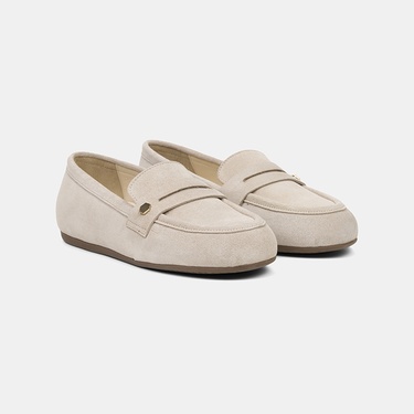  Kadın Bej Metal Detaylı Süet Loafer