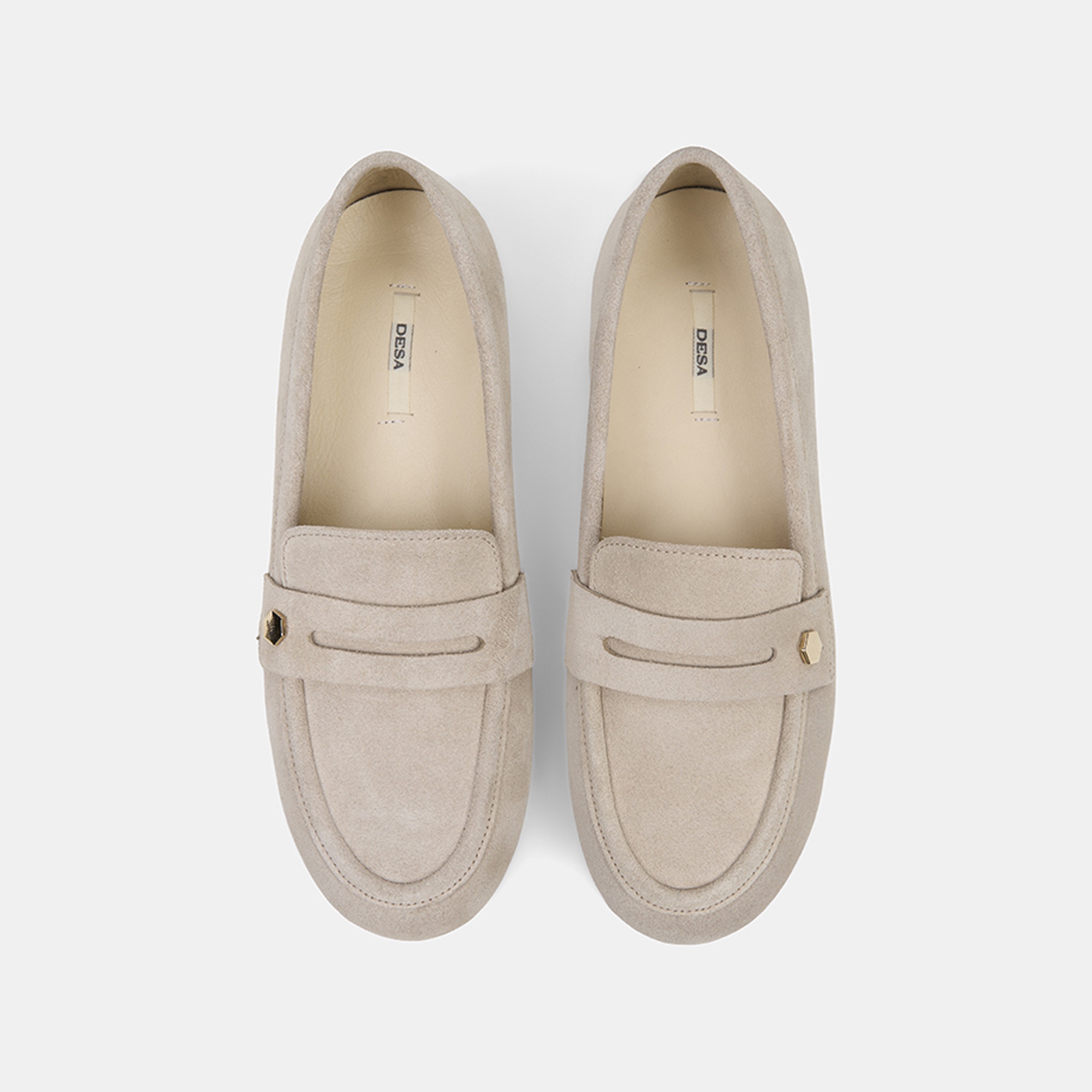 Kadın Bej Metal Detaylı Süet Loafer