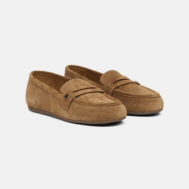  Kadın Taba Metal Detaylı Süet Loafer