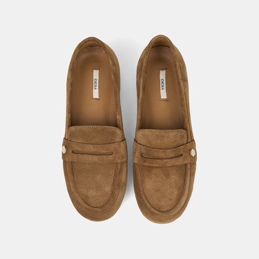  Kadın Taba Metal Detaylı Süet Loafer
