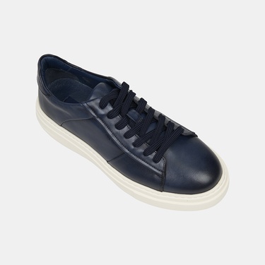  Erkek Lacivert Kalın Tabanlı Deri Spor Ayakkabı