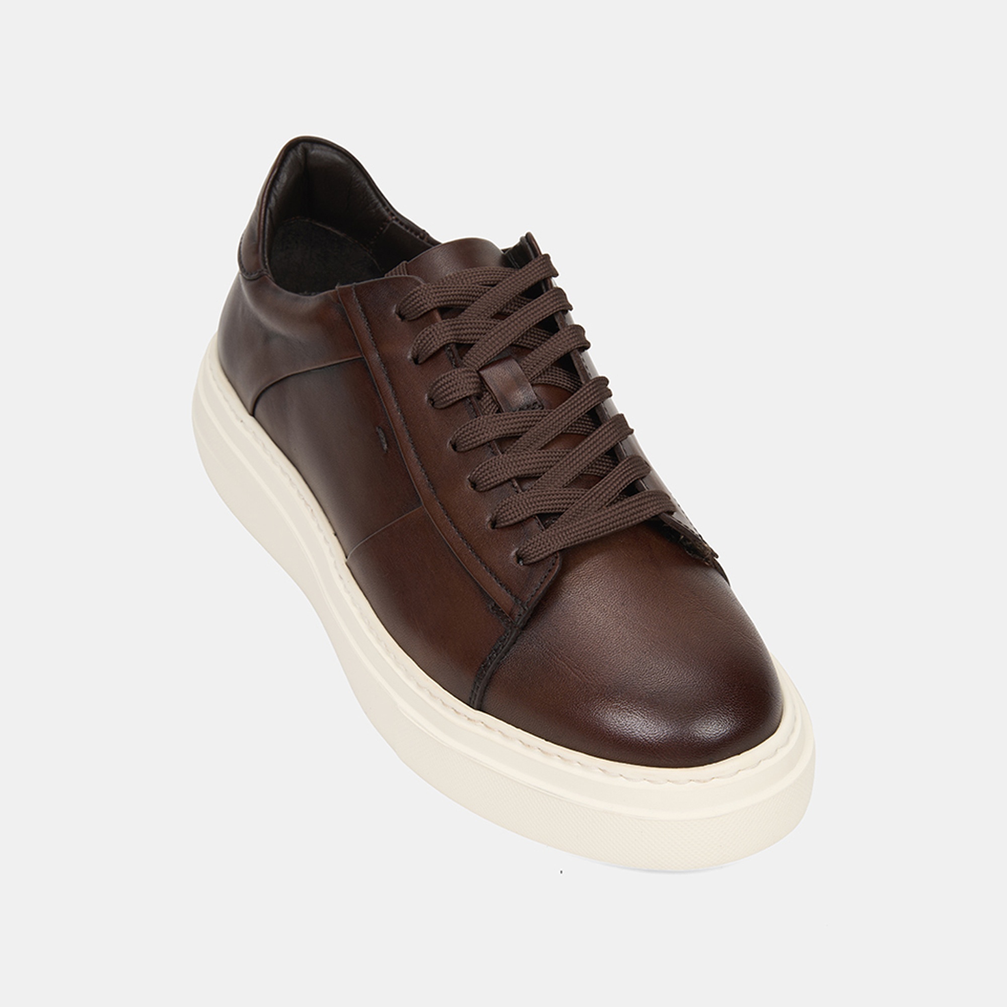 Erkek Acı Kahve Kalın Tabanlı Deri Spor Ayakkabı