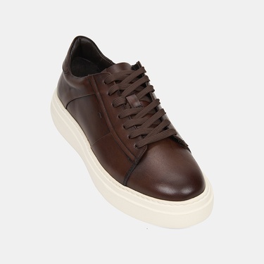  Erkek Acı Kahve Kalın Tabanlı Deri Spor Ayakkabı