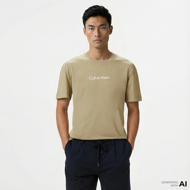  Calvin Klein Hero Logo Comfort Erkek Bej T-Shirt