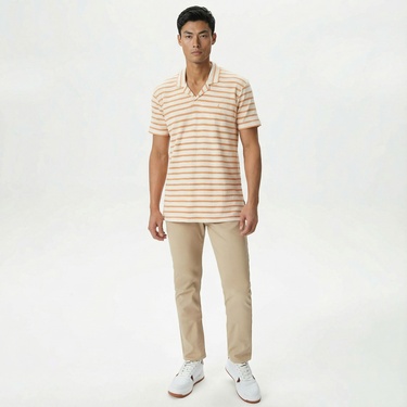  Nautica Erkek Turuncu Classic Fit Kısa Kollu Çizgili Polo Yaka T-Shirt