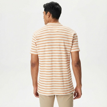  Nautica Erkek Turuncu Classic Fit Kısa Kollu Çizgili Polo Yaka T-Shirt