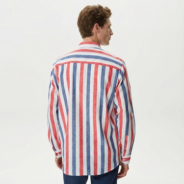  Nautica Erkek Kırmızı Classic Fit Uzun Kollu Keten Gömlek