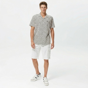  Nautica Erkek Krem Rengi Classic Fit Kısa Kollu Keten Gömlek