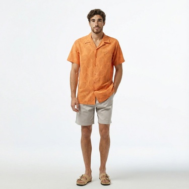  Nautica Erkek Turuncu Classic Fit Kısa Kollu Gömlek