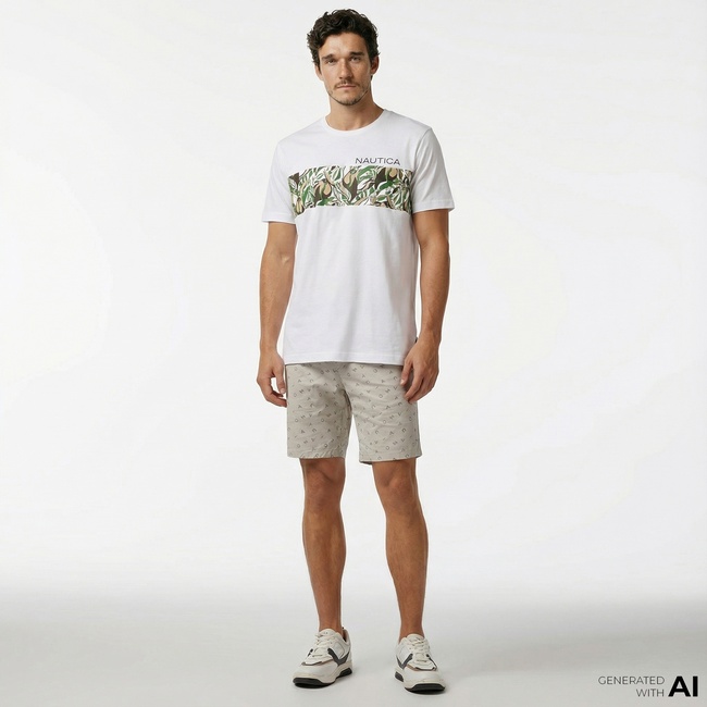  Nautica Erkek Gri Slim Fit Baskılı Bermuda