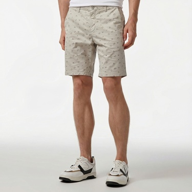  Nautica Erkek Gri Slim Fit Baskılı Bermuda