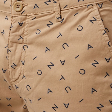  Nautica Erkek Bej Slim Fit Baskılı Bermuda