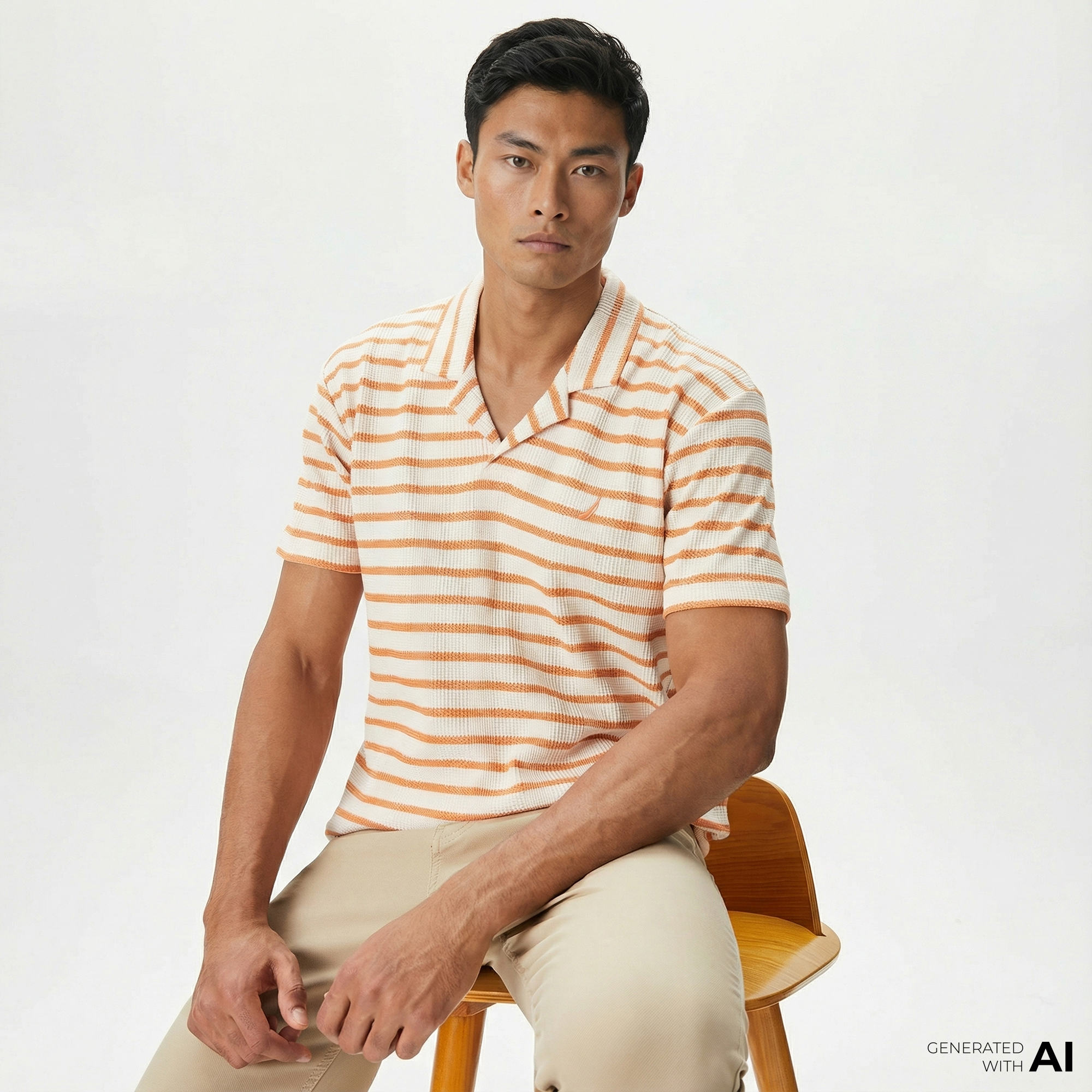  Nautica Erkek Turuncu Classic Fit Kısa Kollu Çizgili Polo Yaka T-Shirt