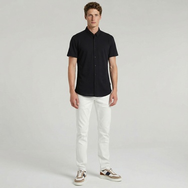  Nautica Erkek Siyah Slim Fit Kısa Kollu Gömlek