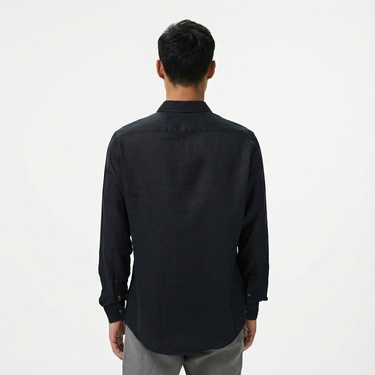  Nautica Erkek Siyah Classic Fit Keten Gömlek