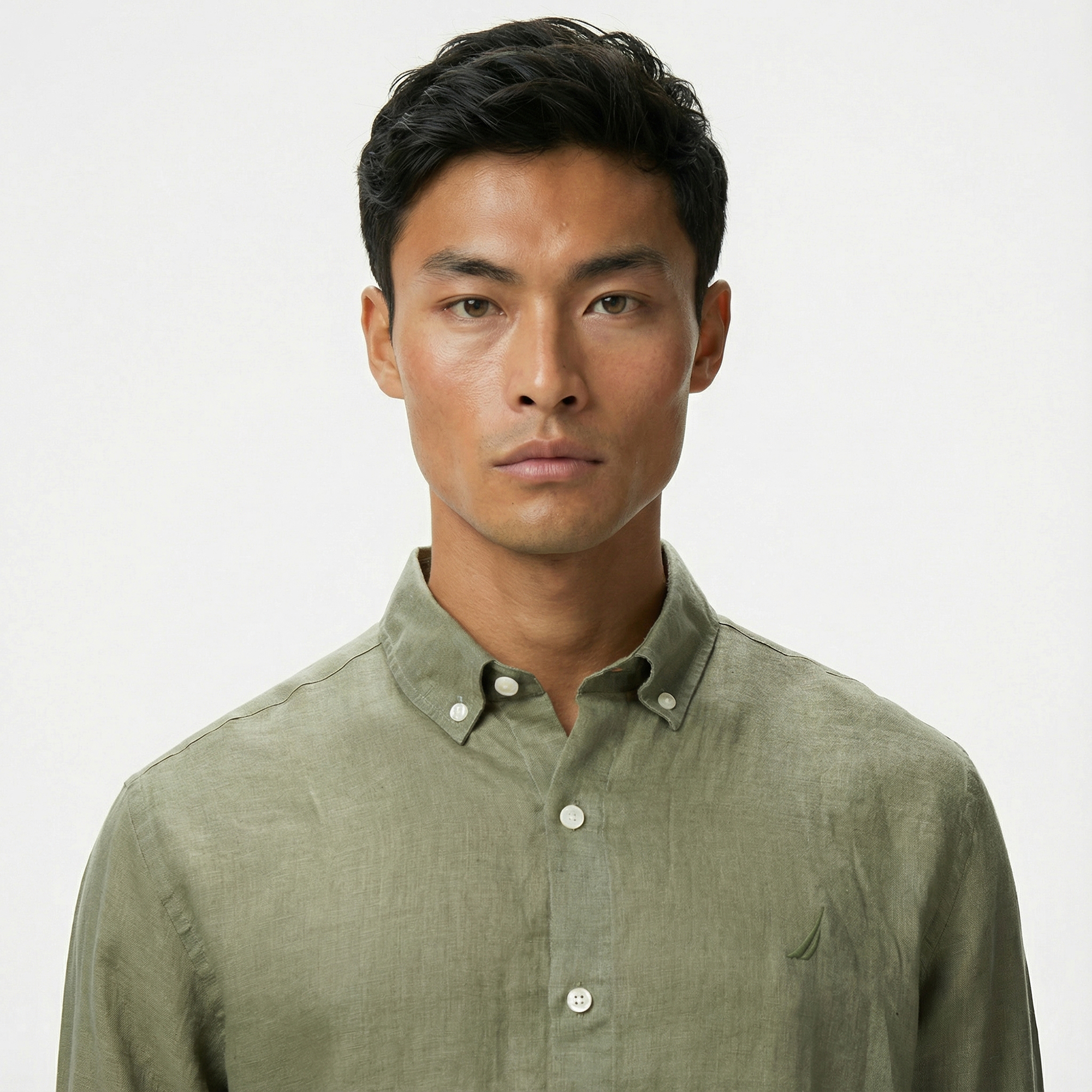  Nautica Erkek Yeşil Classic Fit Keten Gömlek