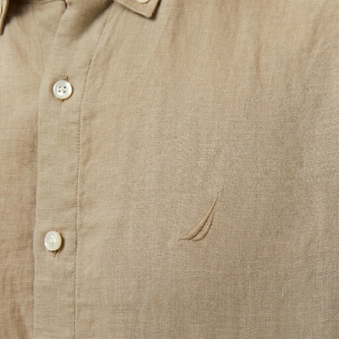  Nautica Erkek Bej Classic Fit Keten Gömlek