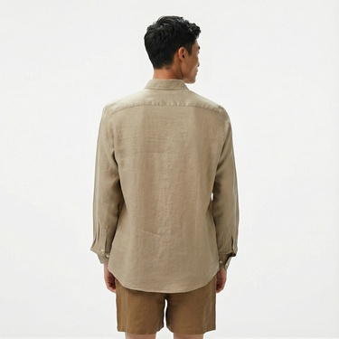  Nautica Erkek Bej Classic Fit Keten Gömlek