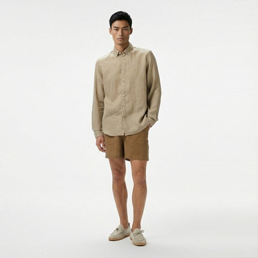  Nautica Erkek Bej Classic Fit Keten Gömlek