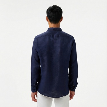  Nautica Erkek Lacivert Classic Fit Keten Gömlek