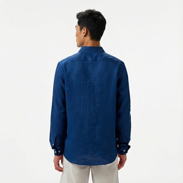  Nautica Erkek Mavi Classic Fit Keten Gömlek