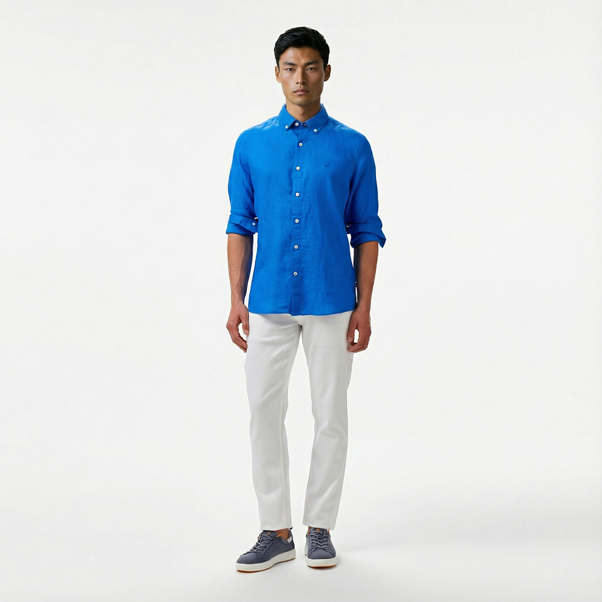  Nautica Erkek Mavi Classic Fit Keten Gömlek