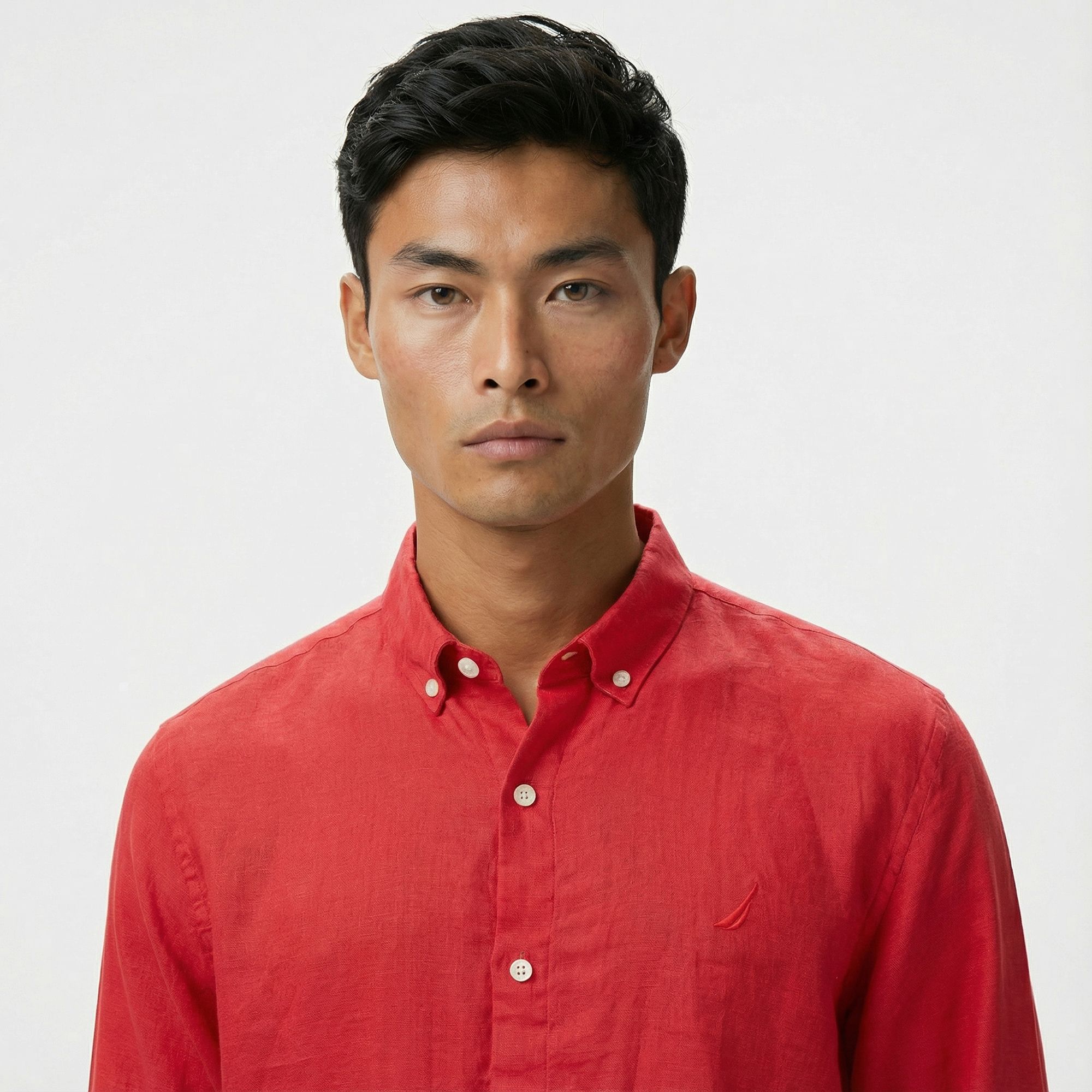  Nautica Erkek Kırmızı Classic Fit Keten Gömlek