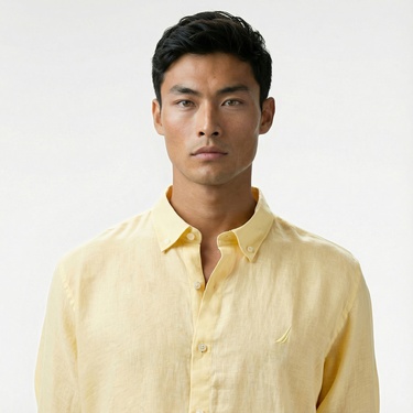  Nautica Erkek Sarı Classic Fit Keten Gömlek