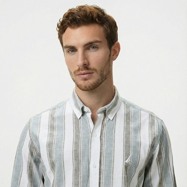  Nautica Erkek Yeşil Classic Fit Çizgili Gömlek
