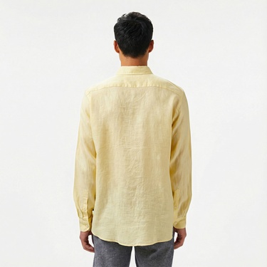  Nautica Erkek Sarı Classic Fit Keten Gömlek