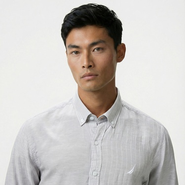  Nautica Erkek Gri Classic Fit Çizgili Gömlek