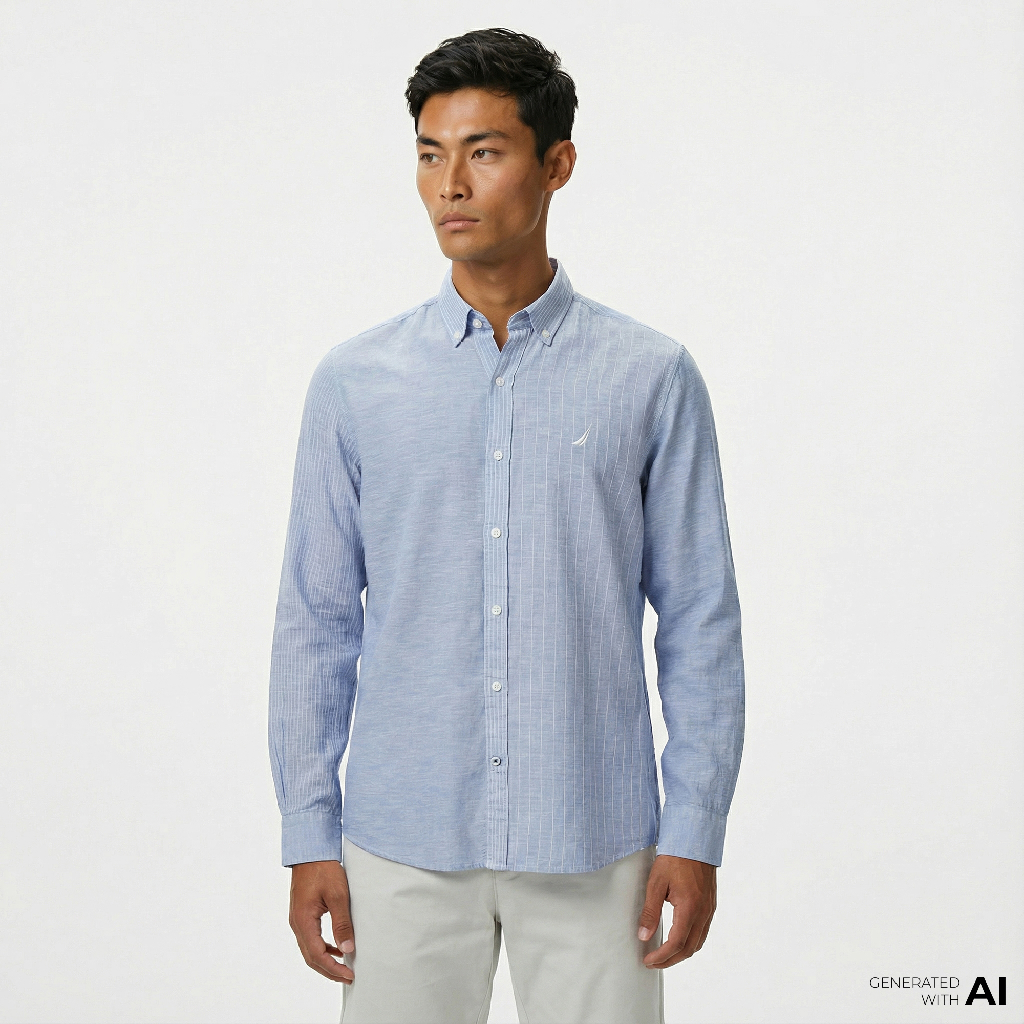  Nautica Erkek Mavi Classic Fit Çizgili Gömlek