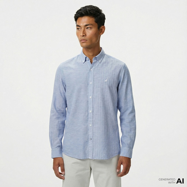  Nautica Erkek Mavi Classic Fit Çizgili Gömlek