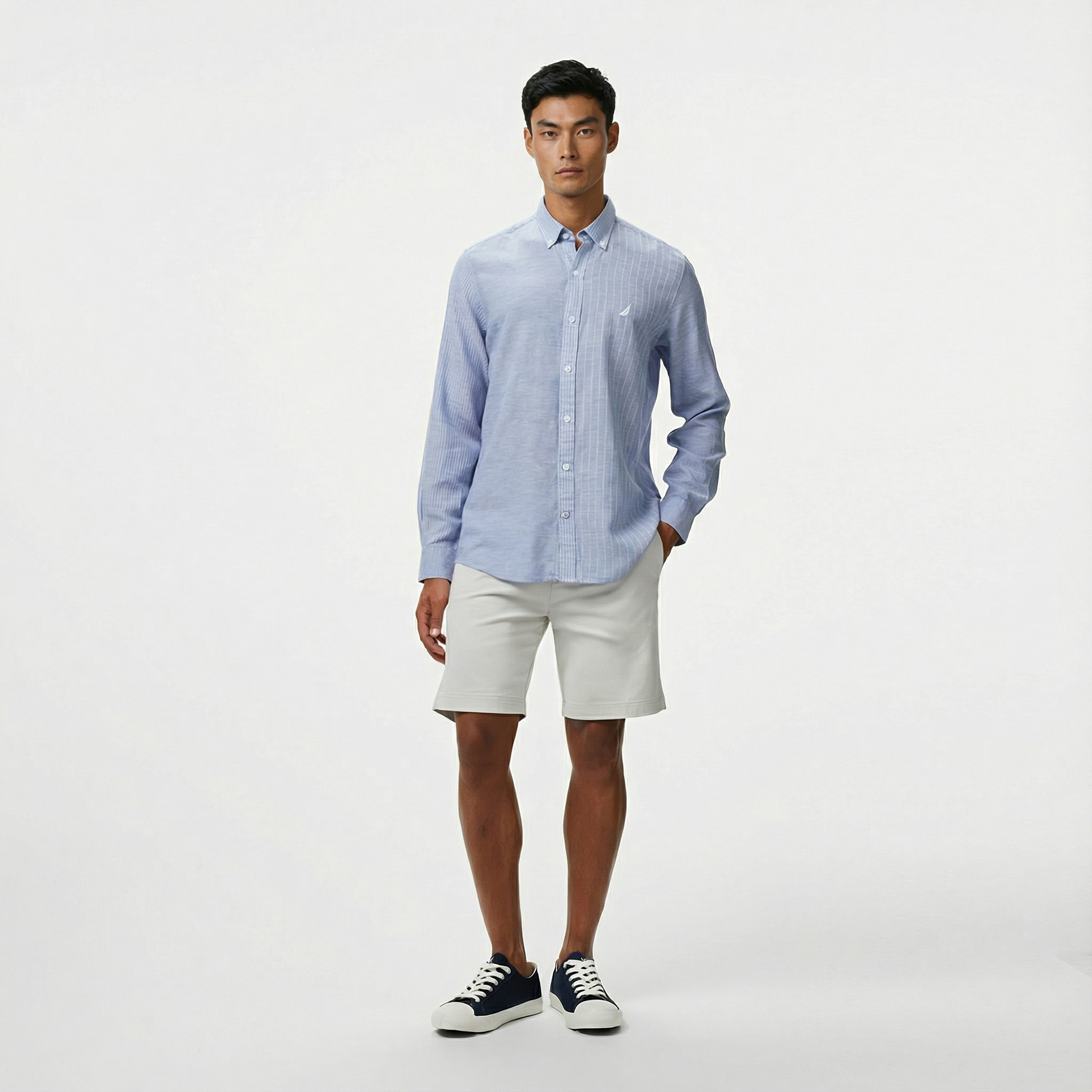  Nautica Erkek Mavi Classic Fit Çizgili Gömlek