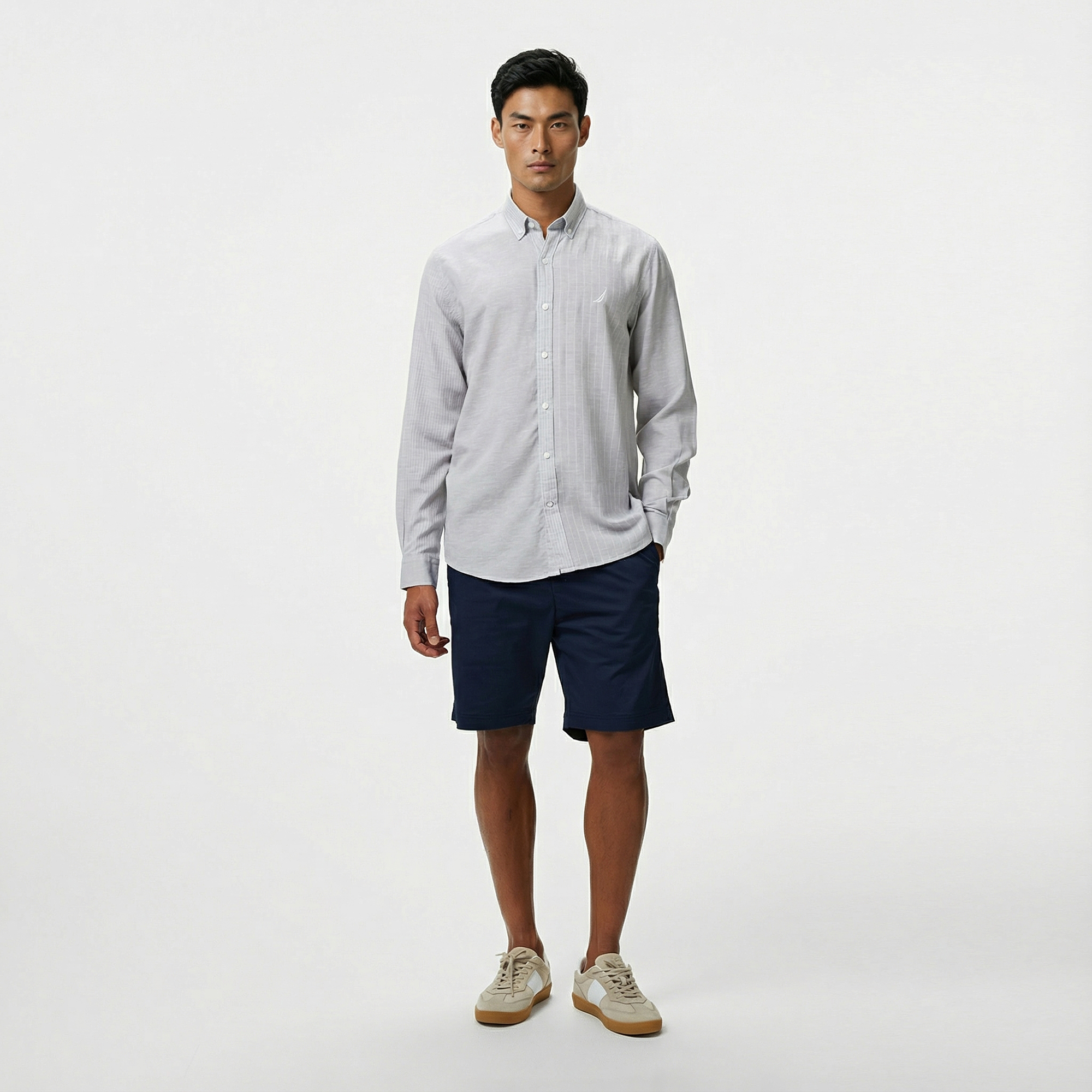  Nautica Erkek Gri Classic Fit Çizgili Gömlek