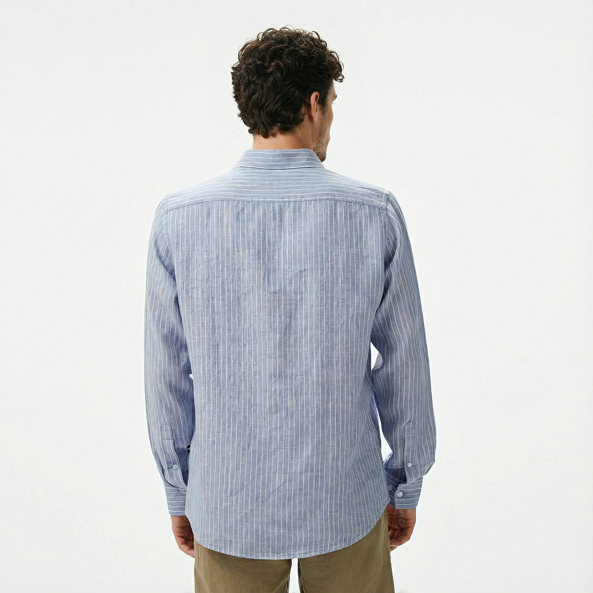  Nautica Erkek Mavi Classic Fit Çizgili Keten Gömlek